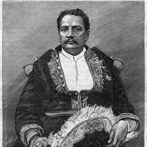 Portrait of Pomare V (1839 - 1891) the last monarch of Tahiti - engraving