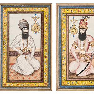 Portraits of Karim Khan Zand and Nadir Shah, Qajar Iran (pigment with gold & ink on paper