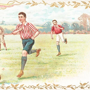 Postcard with men playing football (colour litho)