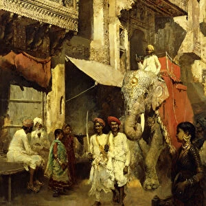 Promenade on an Indian Street, (oil on canvas)