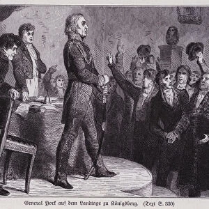 Prussian General Ludwig Yorck addressing the Estates of East Prussia in Konigsberg to appeal for support against Napoleon, 1813 (engraving)