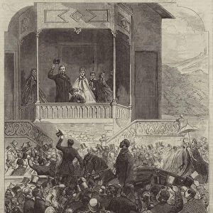 Reception of the Emperor Napoleon in the Grand Stand at the Longchamps Racecourse, near Paris (engraving)