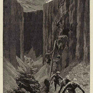 The Relief of Chitral, Colonel Kellys Brigade crossing the Nisa Gol Nullah (engraving)