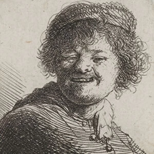 Rembrandt in a Cap, Laughing: Bust, 1630 (etching)