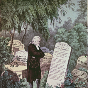 The Rev. John Wesley visiting his mothers grave (litho)