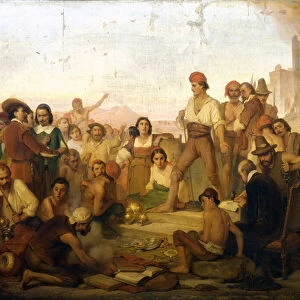 the revolt of the Neapolitan fisherman Tommaso Aniello, known as Masaniello (1622-1647) in Naples in 1647. Painting of Mazza. Museo della scienza di Milano