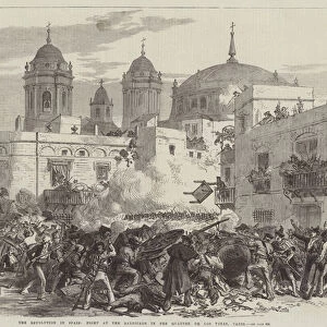 The Revolution in Spain, Fight at the Barricade in the Quarter de Los Vinas, Cadiz (engraving)
