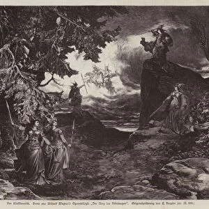 The Ride of the Valkyries, scene from Die Walkure, the second opera of Richard Wagners Der Ring des Nibelungen (engraving)