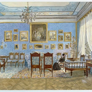 The Salon of Madame Hanska (1801-82) in St. Petersburg (w / c on paper)