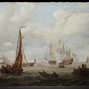 Sea-piece with a Dutch man-of-war, before 1708 (oil on canvas)