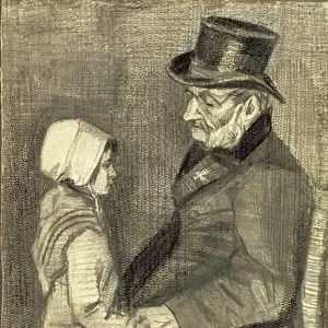Seated Man with his Daughter, 1882 (black chalk, pencil on paper)