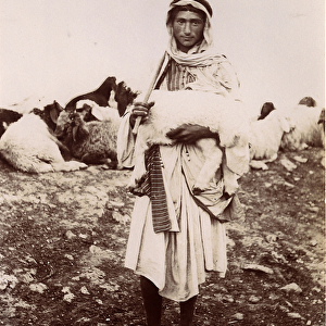 A shepherd boy carrying a lamb, c. 1894-1914 (b / w photo)