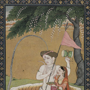 Shiva and Parvati on Tiger Skin, c. 1800 (watercolor with gold and silver)
