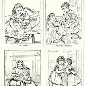 The sisters, Mothers lesson, Nursery favourite; The secret (engraving)