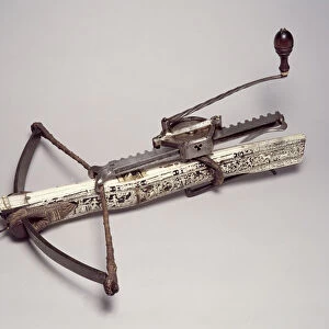 Sporting Crossbow and Cranquin (steel & wood inlaid with horn and bone)