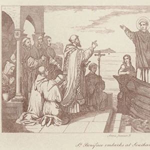 St Boniface embarks at Southampton (engraving)