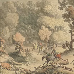 Stag at Bay - Scene near Taplow, Berks, c. 1795-1801 (pen, ink, w/c with touches of bodycolour on paper)