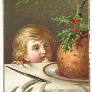 Staring at the Plum Pudding, Christma Card (chromolitho)