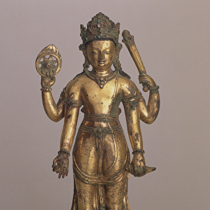 Statuette of the Hindu god Vishnu, c. 1200 (high-copper bronze, incised, gilt