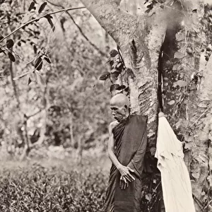 Symbolic Photograph of a Monk Contemplating a Skeleton, Siam, c. 1890 (b / w photo)