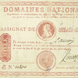 Thousand livre banknote with a picture of Louis XVI (1754-93) 1790