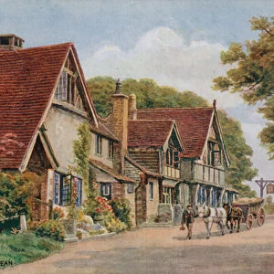 Tudor Houses at Rottingdean (colour litho)