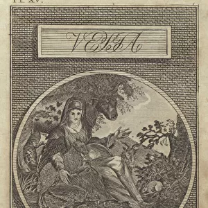 Vesta, ancient Roman goddess of the hearth, home and family (engraving)