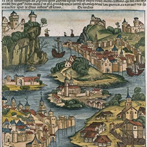 View of the Bosporus entering from the Black Sea, from the Nuremberg Chronicle by