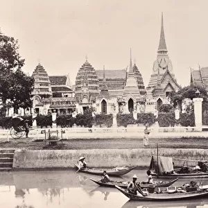 View of a Canal in Bangkok, c. 1890 (b / w photo)