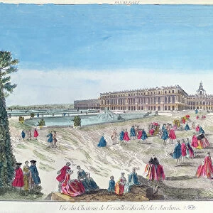View of the Chateau de Versailles from the Garden (coloured engraving)