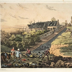 A front view of the farm at La Haye Sainte (coloured engraving)