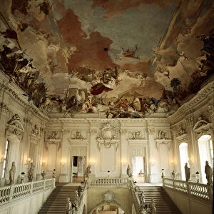 View of the Great Staircase and ceiling representing the Allegory of the Five Continents