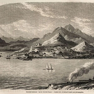 View of Port of France, New Caledonia, drawing by Evremont de Berard (1824-1881)