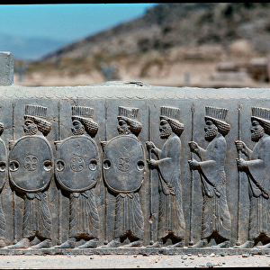 View of the reliefs of northern stairs: persian soldiers