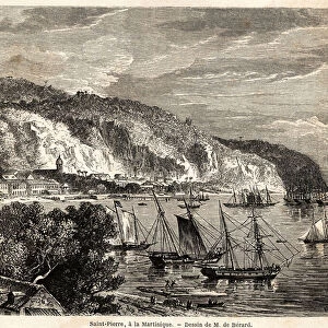 View of Saint Pierre, in Martinique, drawing by Auguste de Berard (1824-1881)