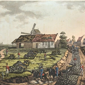 Part of the village of Mont St Jean (coloured engraving)