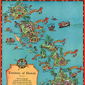 Vintage Tourist Map of Hawaii, 1930s (color print)