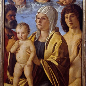 The Virgin and Child Jesus between St. Peter and St. Sebastian Painting by Giovanni