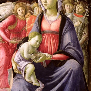 The Virgin and Child surrounded by Five Angels (oil on panel)