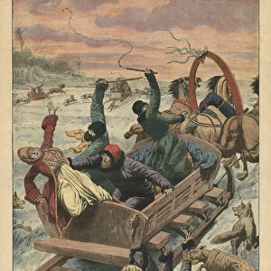 Wedding party attacked by wolves, illustration from Le Petit Journal, 19th March 1911