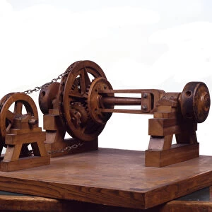 Wooden model (model) of gears and wheels is based on the design of Leonardo da Vinci