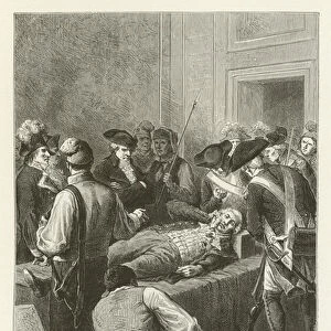 The wounded Robespierre in the Hall of the Assembly (engraving)