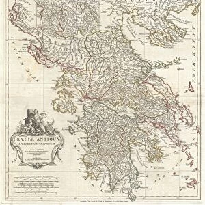 1794, Anville Map of Ancient Greece, topography, cartography, geography, land, illustration