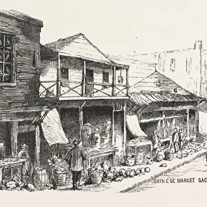 Chinese Market Sacramento Street, the Chinese Quarters, San Francisco, Engraving 1876