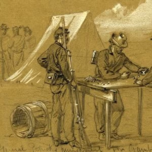 General Patricks punishment for gamblers, 1863 October, drawing on olive paper pencil