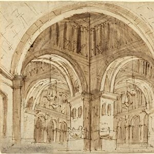Lorenzo Sacchetti (Italian, 1759 - after 1834), Design for a Vaulted Hall, pen