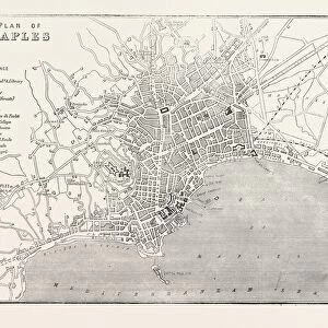 MAP OF NAPLES, ITALY, 1860 engraving