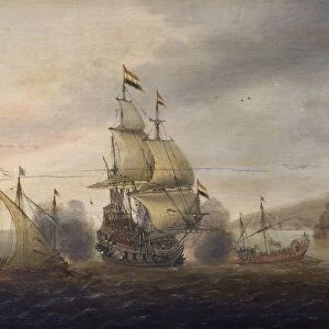 Naval Battle Dutch Men-of-War Spanish Galleys
