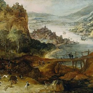 River Landscape with Boar Hunt, Joos de Momper (II), c. 1590 - c. 1635
