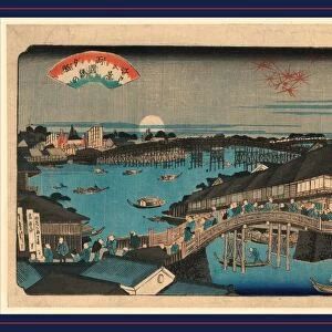 RyAcgokubashi no sekisho, Evening glow at Ryogoku Bridge. Ikeda, Eisen, 1790-1848